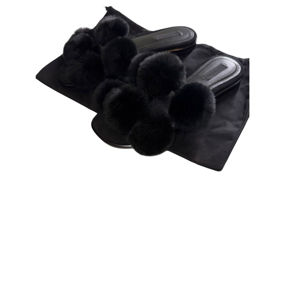 Alexander Wang Ava Rabbit Fur Pom Pom Slides – NIB – Women’s Sz 7 / 37.5 - Picture 10 of 11